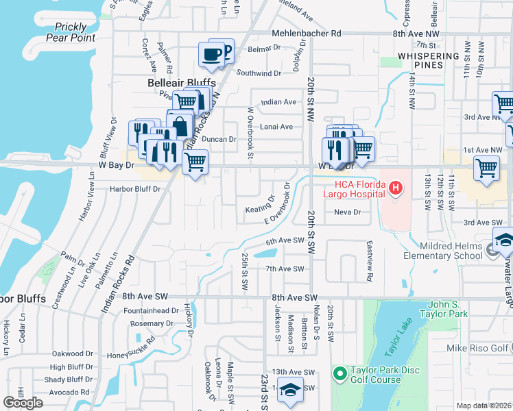 map of restaurants, bars, coffee shops, grocery stores, and more near 199 Kilgore Drive in Largo
