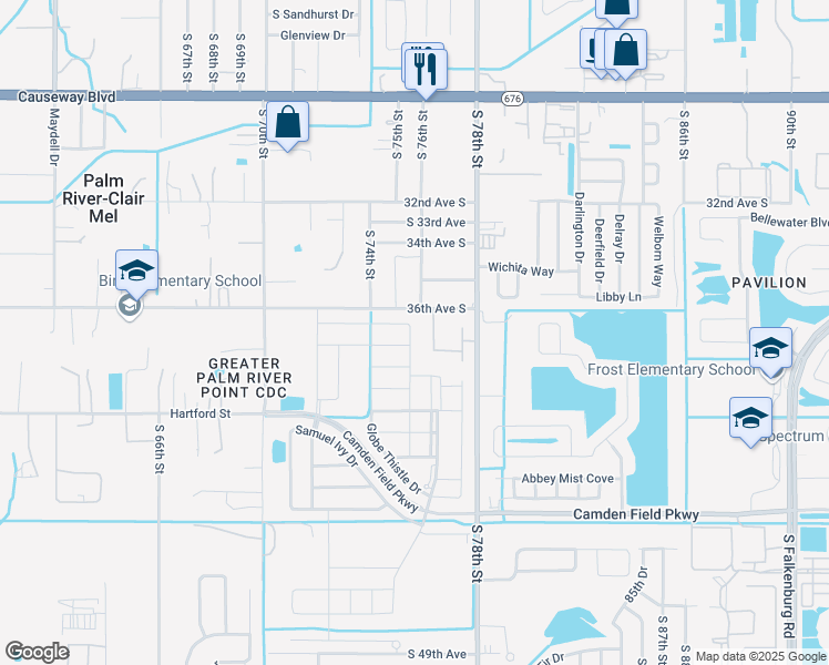 map of restaurants, bars, coffee shops, grocery stores, and more near 3730 Cat Mint Street in Tampa