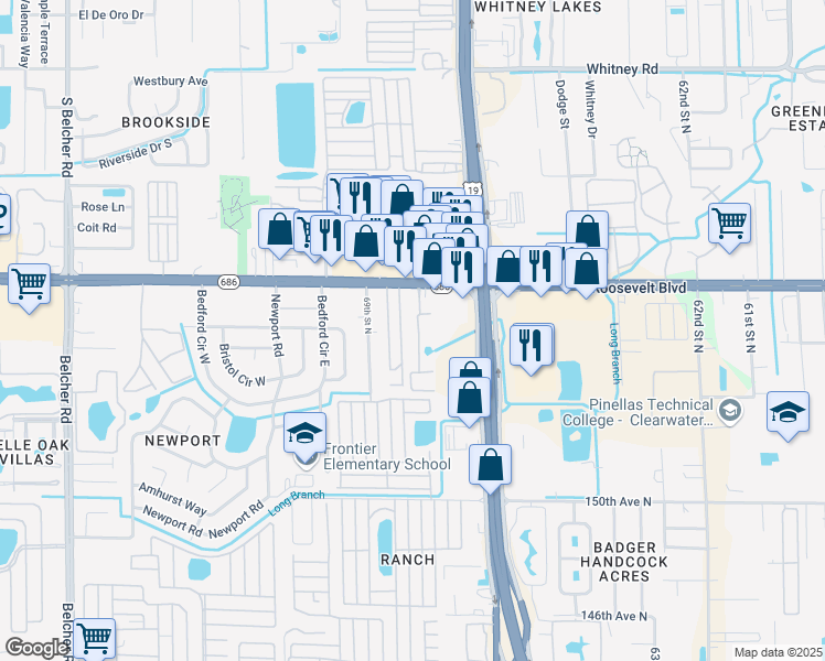 map of restaurants, bars, coffee shops, grocery stores, and more near 5265 East Bay Drive in Clearwater