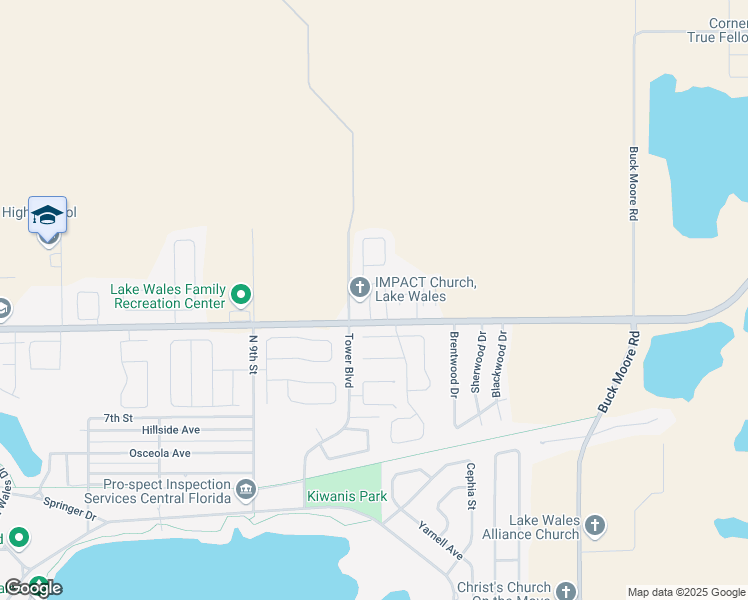 map of restaurants, bars, coffee shops, grocery stores, and more near 1201 Burns Avenue in Lake Wales