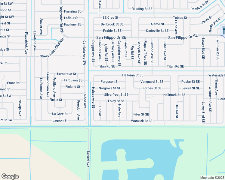 map of restaurants, bars, coffee shops, grocery stores, and more near 200 Norgrove Street Southeast in Palm Bay