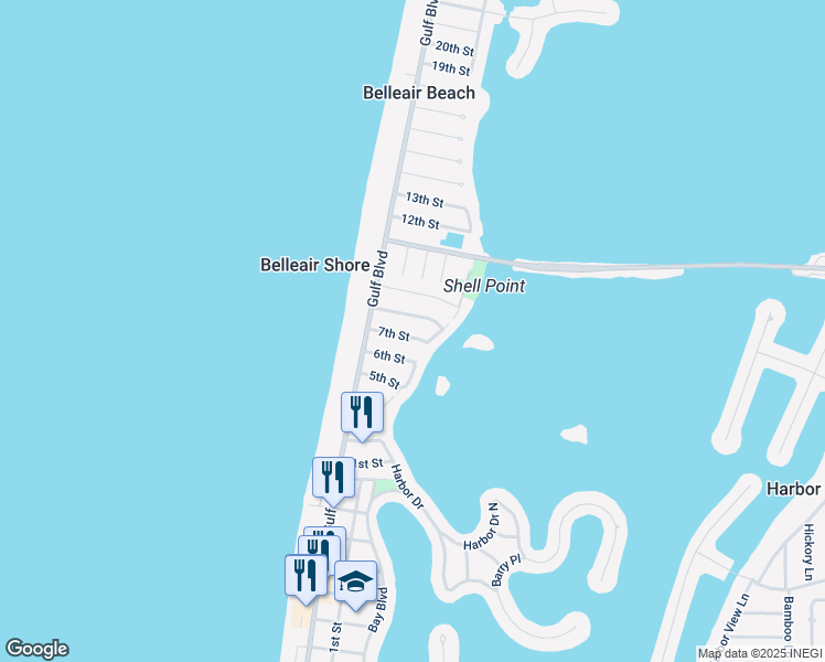 map of restaurants, bars, coffee shops, grocery stores, and more near 117 7th Street in Belleair Beach