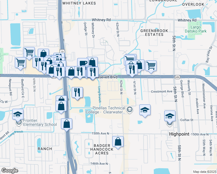 map of restaurants, bars, coffee shops, grocery stores, and more near 6 Saint C in Clearwater