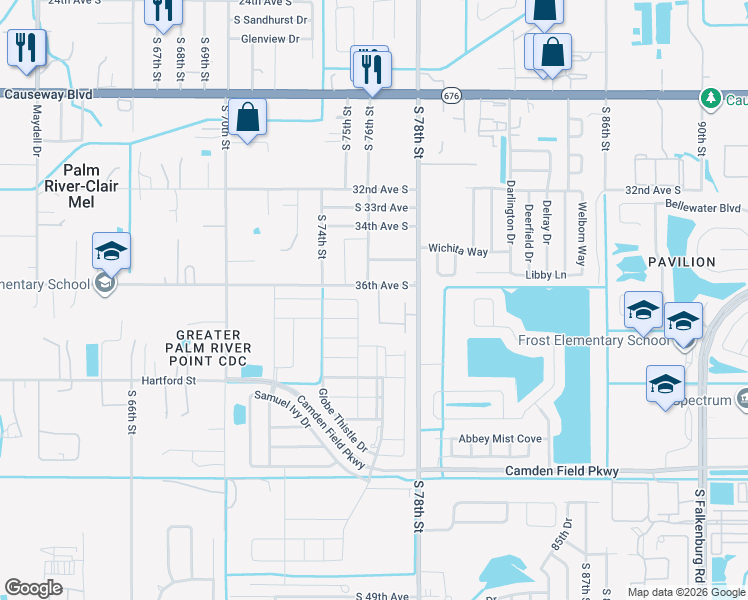 map of restaurants, bars, coffee shops, grocery stores, and more near 3730 Cat Mint Street in Tampa