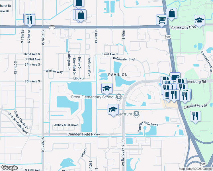 map of restaurants, bars, coffee shops, grocery stores, and more near 9010 Egret Cove Circle in Riverview