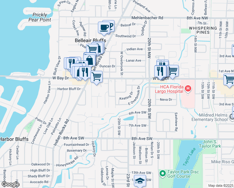map of restaurants, bars, coffee shops, grocery stores, and more near 2422 Kilgore Drive in Largo