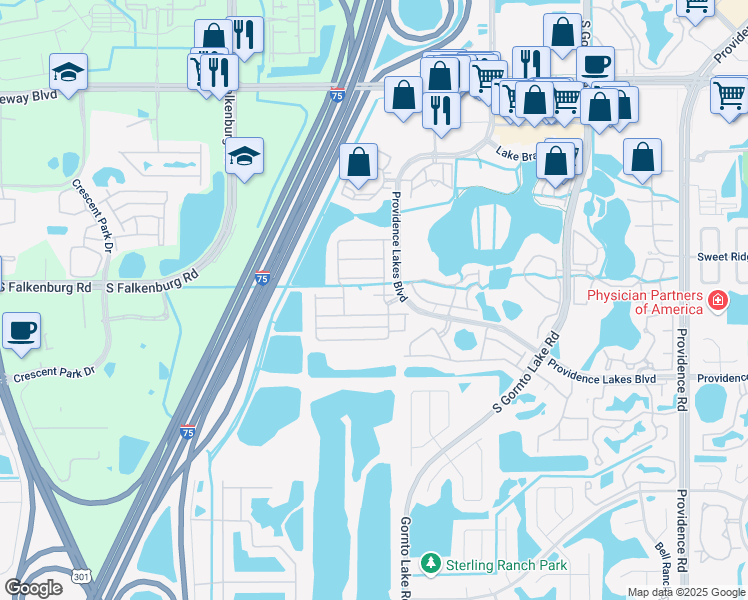 map of restaurants, bars, coffee shops, grocery stores, and more near 2714 Isabella Valley Court in Brandon