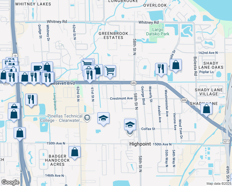 map of restaurants, bars, coffee shops, grocery stores, and more near 15659 Morgan Street in Clearwater