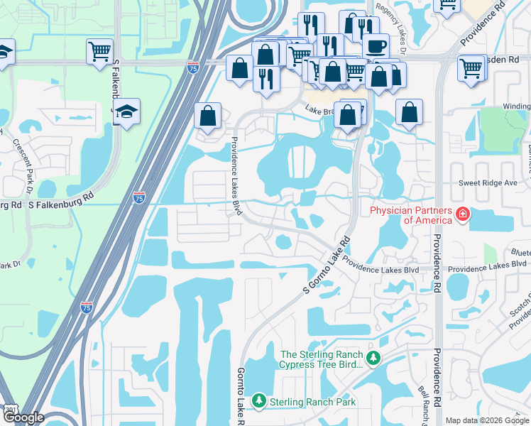 map of restaurants, bars, coffee shops, grocery stores, and more near 2511 Middleton Groove Drive in Brandon