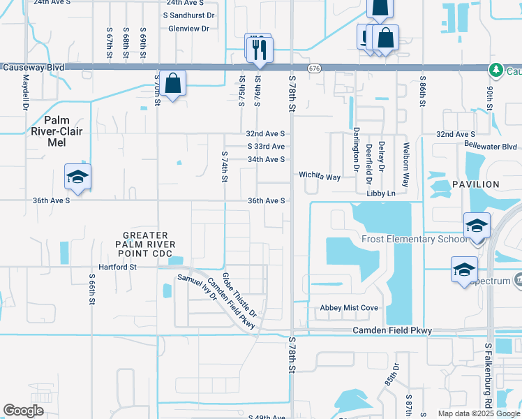 map of restaurants, bars, coffee shops, grocery stores, and more near 3730 Cat Mint Street in Tampa