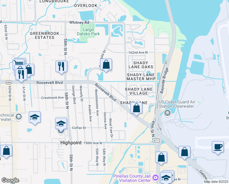 map of restaurants, bars, coffee shops, grocery stores, and more near 15661 Alma Avenue in Clearwater