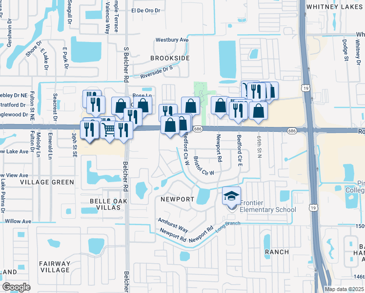 map of restaurants, bars, coffee shops, grocery stores, and more near 7323 Darien Way in Clearwater