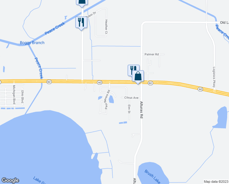 map of restaurants, bars, coffee shops, grocery stores, and more near 108 Francis Scott Key Road in Bartow