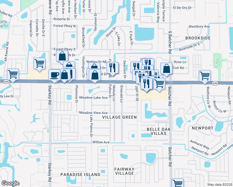 map of restaurants, bars, coffee shops, grocery stores, and more near 109 Melody Lane in Largo