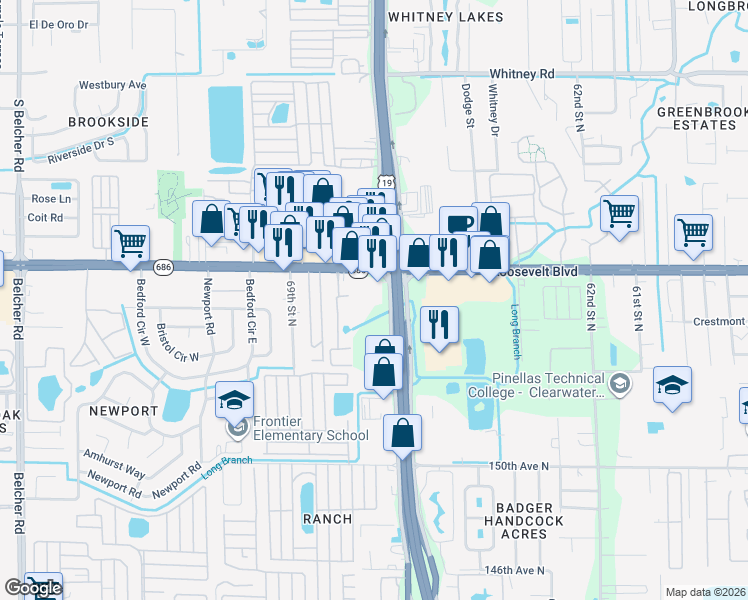 map of restaurants, bars, coffee shops, grocery stores, and more near 5375 E Bay Dr in Largo