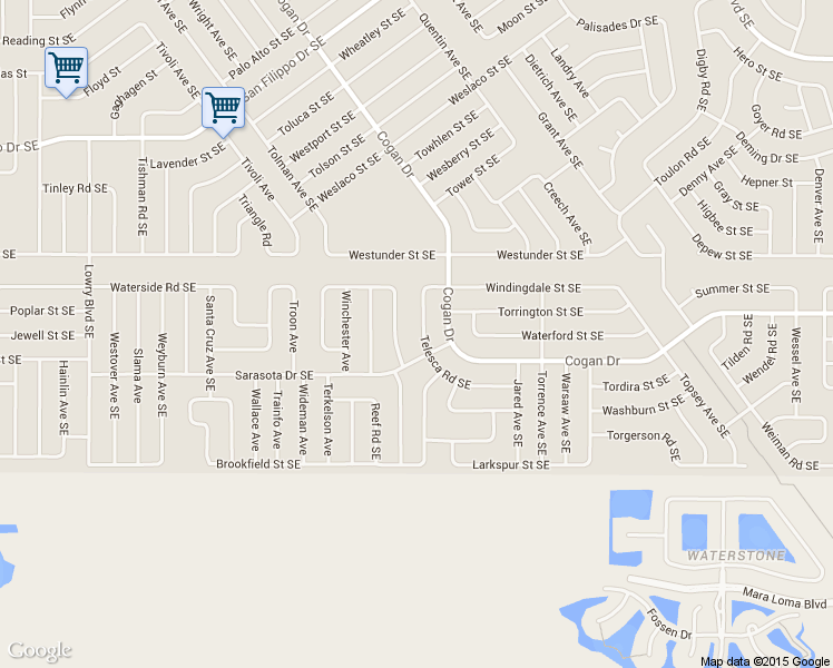 map of restaurants, bars, coffee shops, grocery stores, and more near 3168 Telesca Road Southeast in Palm Bay