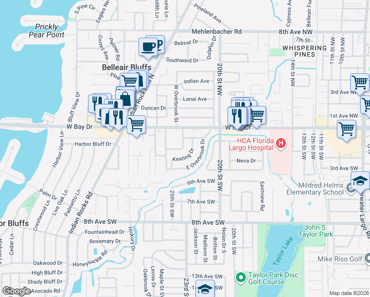map of restaurants, bars, coffee shops, grocery stores, and more near 199 Kilgore Drive in Largo