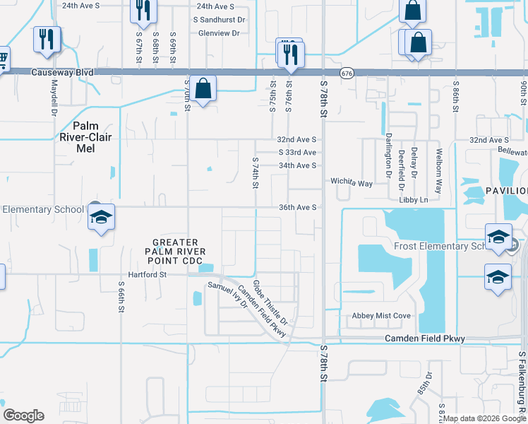 map of restaurants, bars, coffee shops, grocery stores, and more near 3708 Cat Mint Street in Tampa