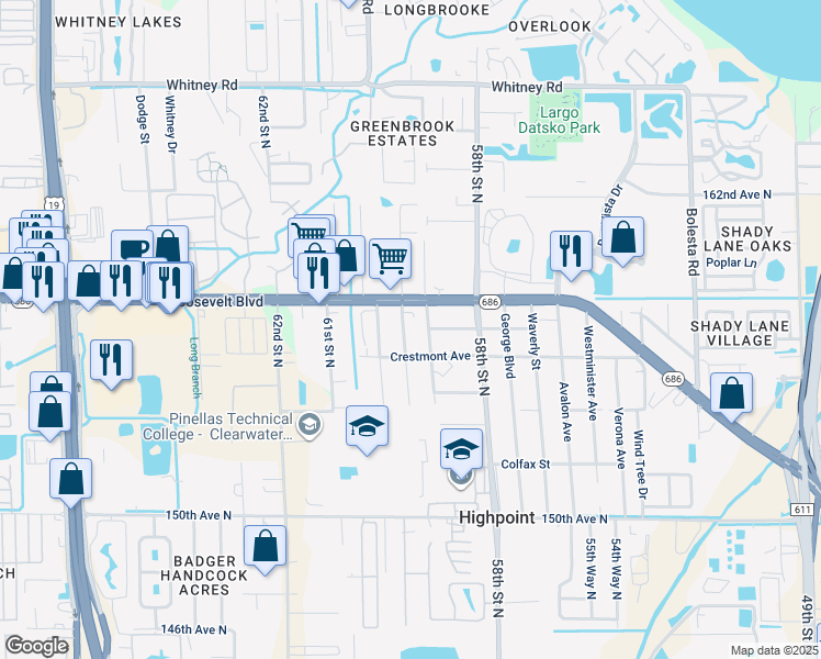 map of restaurants, bars, coffee shops, grocery stores, and more near 15659 Morgan Street in Clearwater