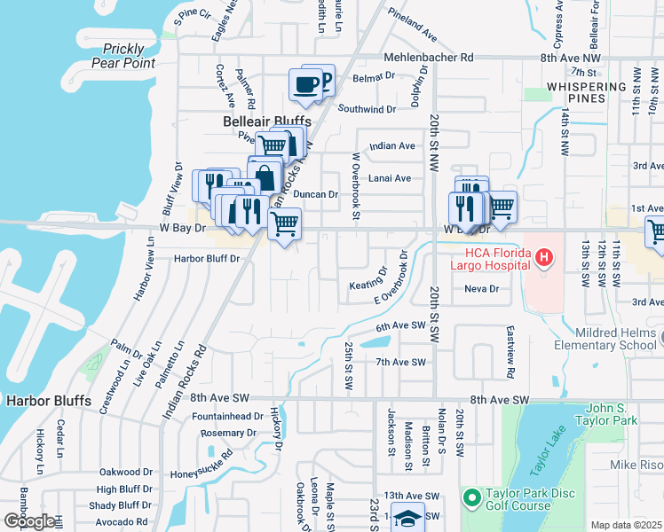 map of restaurants, bars, coffee shops, grocery stores, and more near 2422 Kilgore Drive in Largo