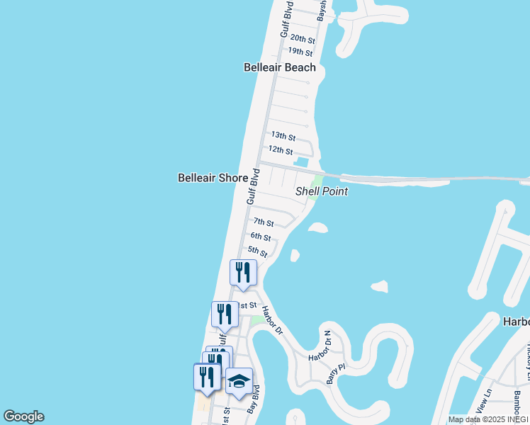 map of restaurants, bars, coffee shops, grocery stores, and more near 117 7th Street in Belleair Beach