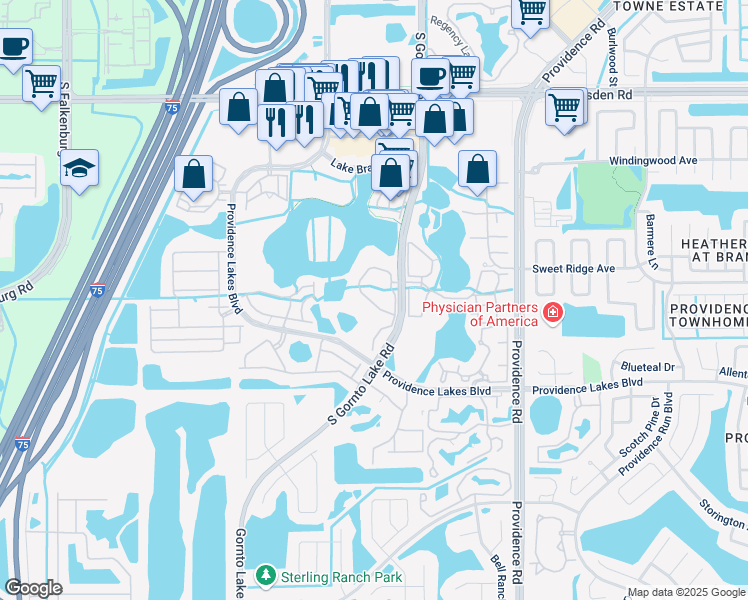 map of restaurants, bars, coffee shops, grocery stores, and more near 1200 Astor Commons Place in Brandon
