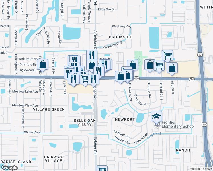map of restaurants, bars, coffee shops, grocery stores, and more near 4091 AMTC Center Drive in Clearwater