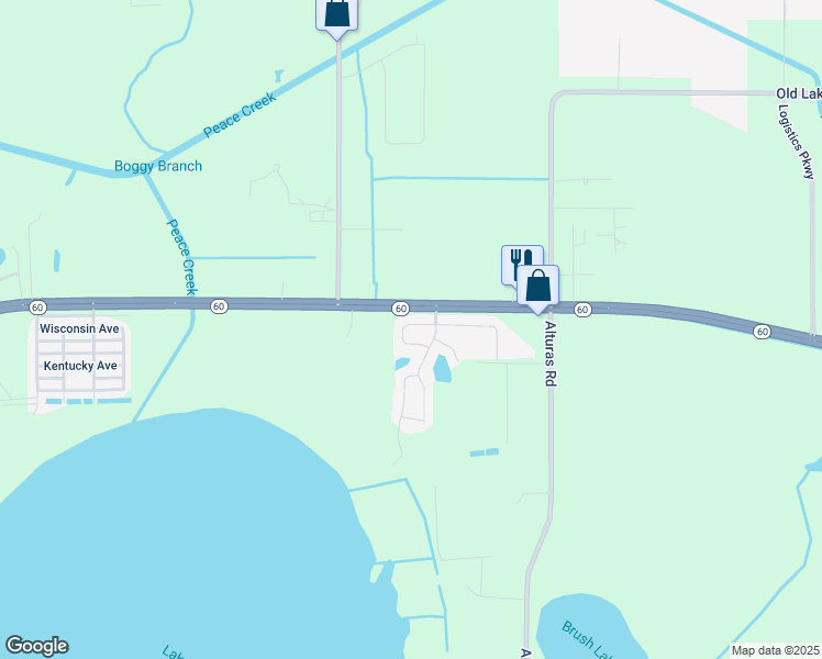 map of restaurants, bars, coffee shops, grocery stores, and more near 7209 Thomas Jefferson Circle West in Bartow