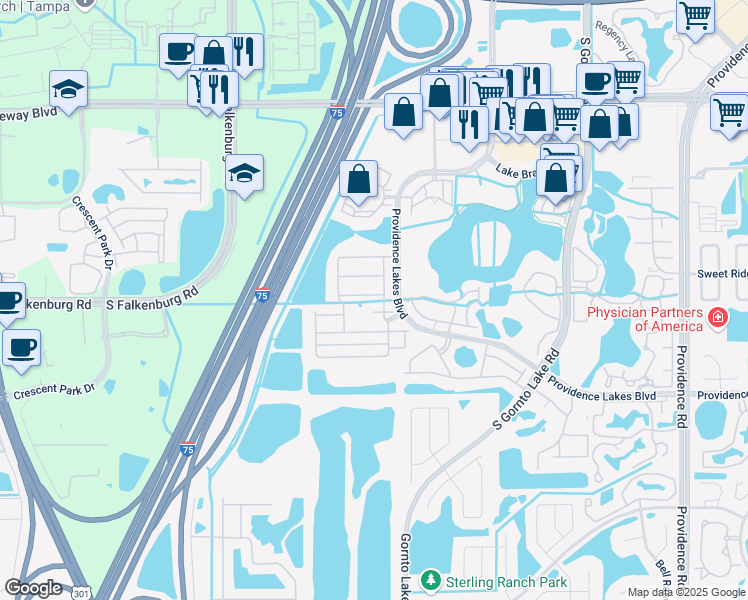 map of restaurants, bars, coffee shops, grocery stores, and more near 2714 Isabella Valley Court in Brandon