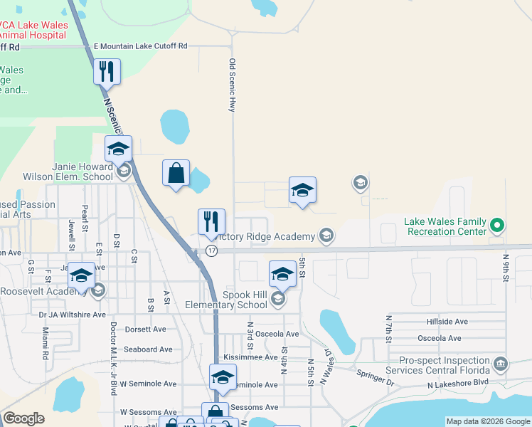 map of restaurants, bars, coffee shops, grocery stores, and more near 326 Summit Avenue in Lake Wales