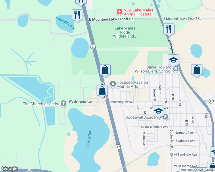 map of restaurants, bars, coffee shops, grocery stores, and more near 341 Ohio Street in Lake Wales