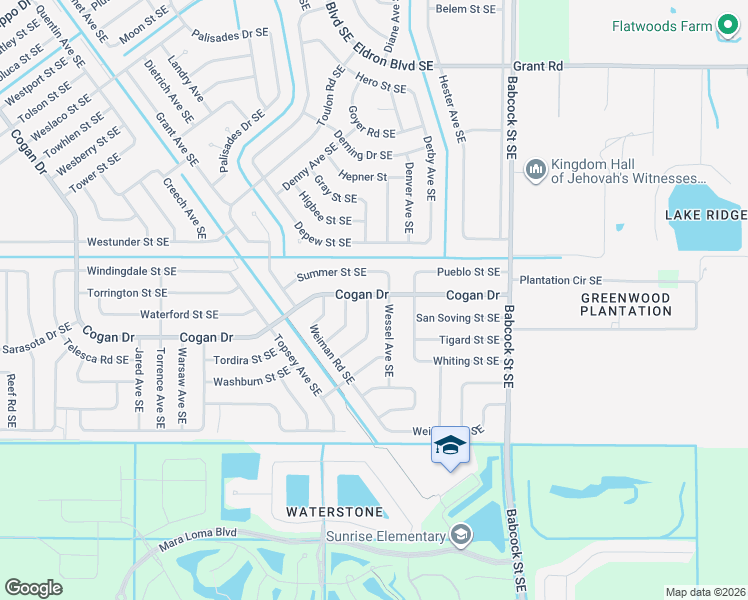 map of restaurants, bars, coffee shops, grocery stores, and more near 3116 Wendel Road Southeast in Palm Bay