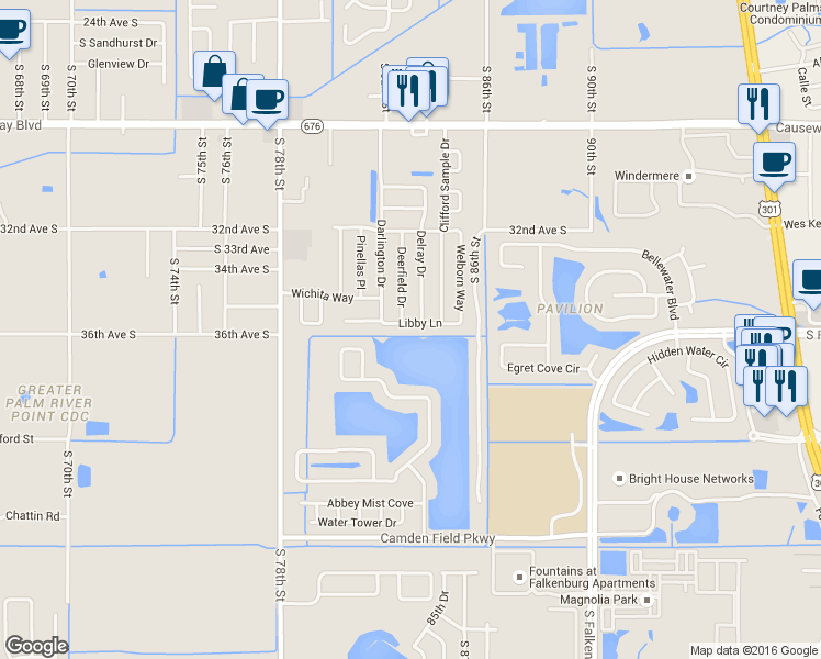 map of restaurants, bars, coffee shops, grocery stores, and more near 8311 Libby Lane in Tampa