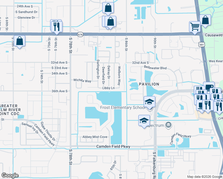 map of restaurants, bars, coffee shops, grocery stores, and more near 8311 Libby Lane in Tampa