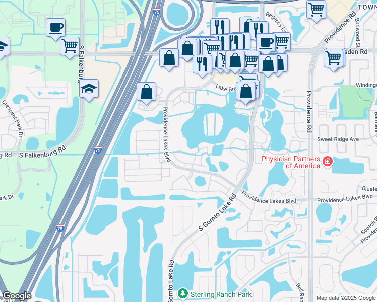 map of restaurants, bars, coffee shops, grocery stores, and more near 2509 Middleton Grove Drive in Brandon
