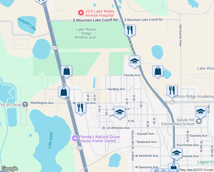 map of restaurants, bars, coffee shops, grocery stores, and more near 412 Alabama Street in Lake Wales