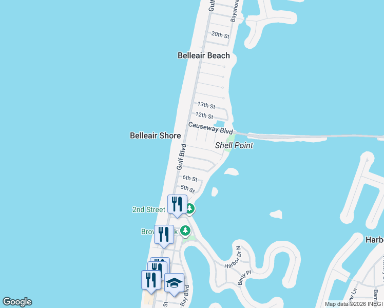 map of restaurants, bars, coffee shops, grocery stores, and more near 107 8th Street in Belleair Beach