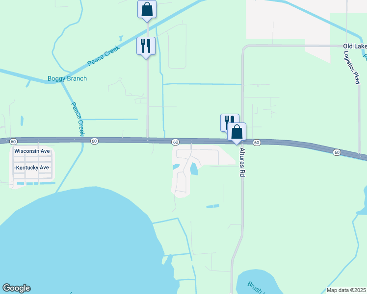 map of restaurants, bars, coffee shops, grocery stores, and more near 7206 Thomas Jefferson Circle West in Bartow