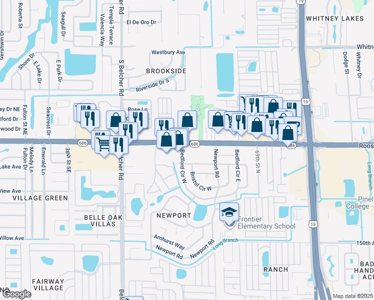 map of restaurants, bars, coffee shops, grocery stores, and more near 4560 East Bay Drive in Clearwater