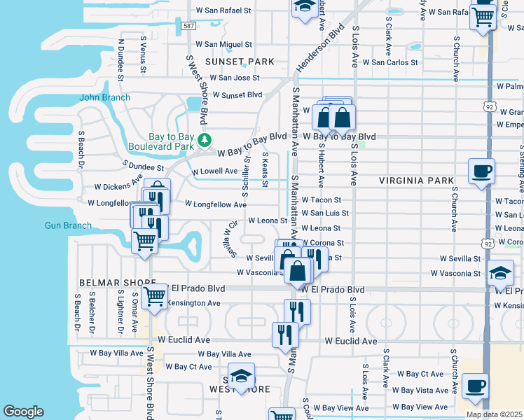 map of restaurants, bars, coffee shops, grocery stores, and more near 4503 West Longfellow Avenue in Tampa