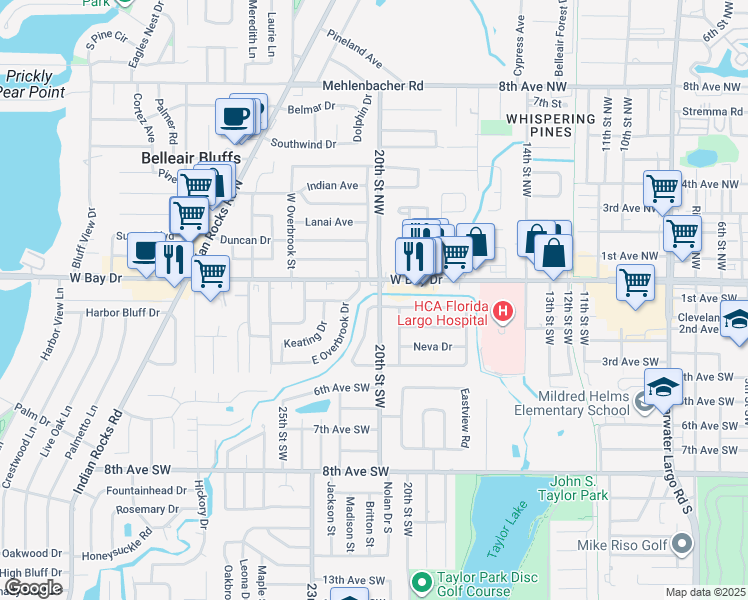 map of restaurants, bars, coffee shops, grocery stores, and more near in Largo