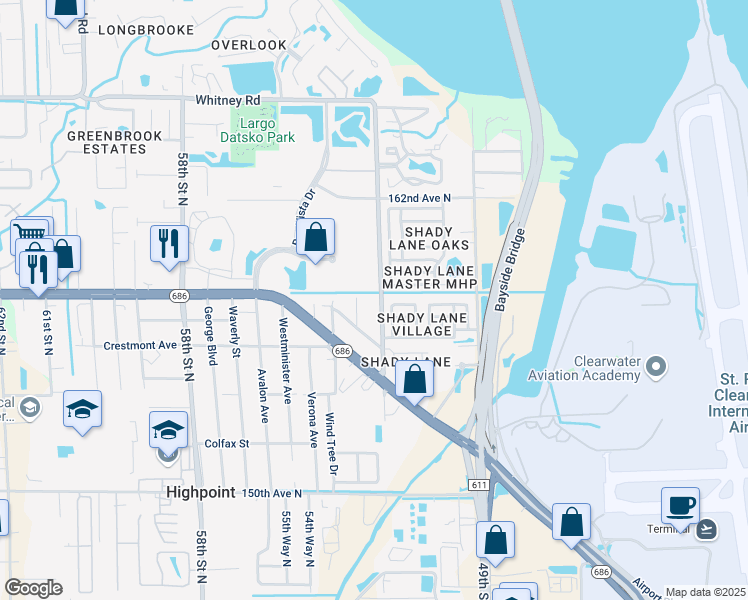 map of restaurants, bars, coffee shops, grocery stores, and more near 15798 Bolesta Road in Clearwater