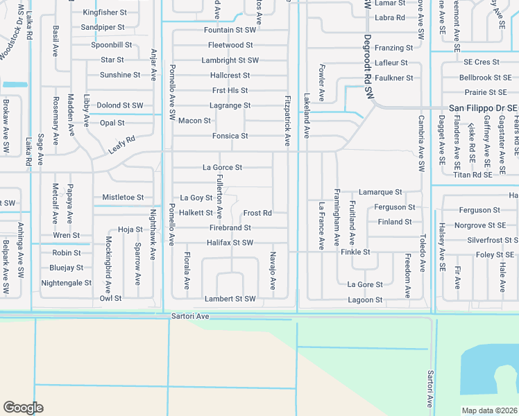 map of restaurants, bars, coffee shops, grocery stores, and more near 3180 Frantz Avenue in Palm Bay