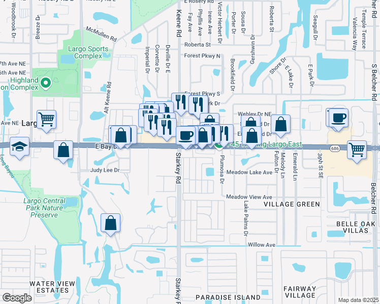 map of restaurants, bars, coffee shops, grocery stores, and more near 2535 Florida 686 in Largo