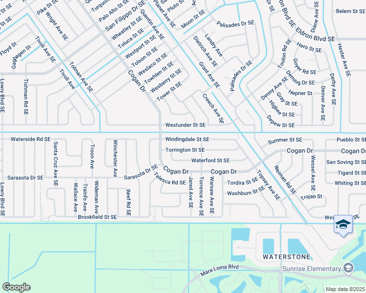 map of restaurants, bars, coffee shops, grocery stores, and more near 1157 Torrington Street Southeast in Palm Bay