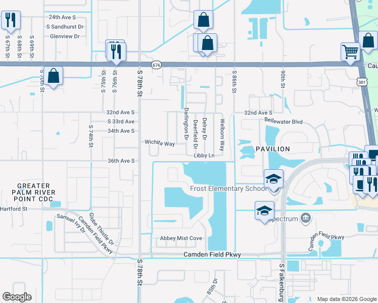 map of restaurants, bars, coffee shops, grocery stores, and more near 3506 Darlington Drive in Tampa