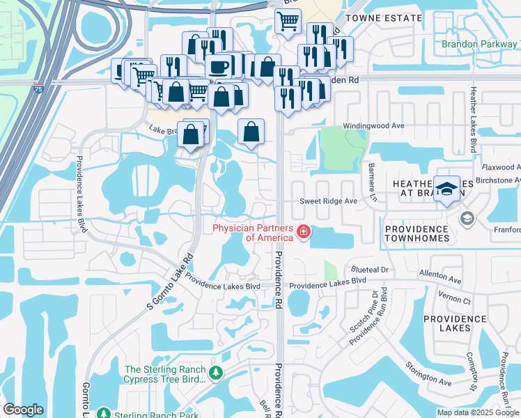 map of restaurants, bars, coffee shops, grocery stores, and more near 1908 Grand Isle Drive in Brandon