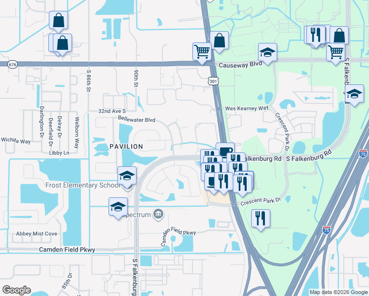 map of restaurants, bars, coffee shops, grocery stores, and more near 3904 Ixora Court in Riverview