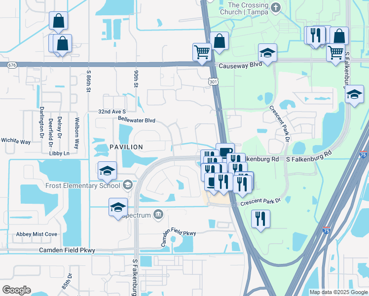 map of restaurants, bars, coffee shops, grocery stores, and more near 3904 Ixora Court in Riverview