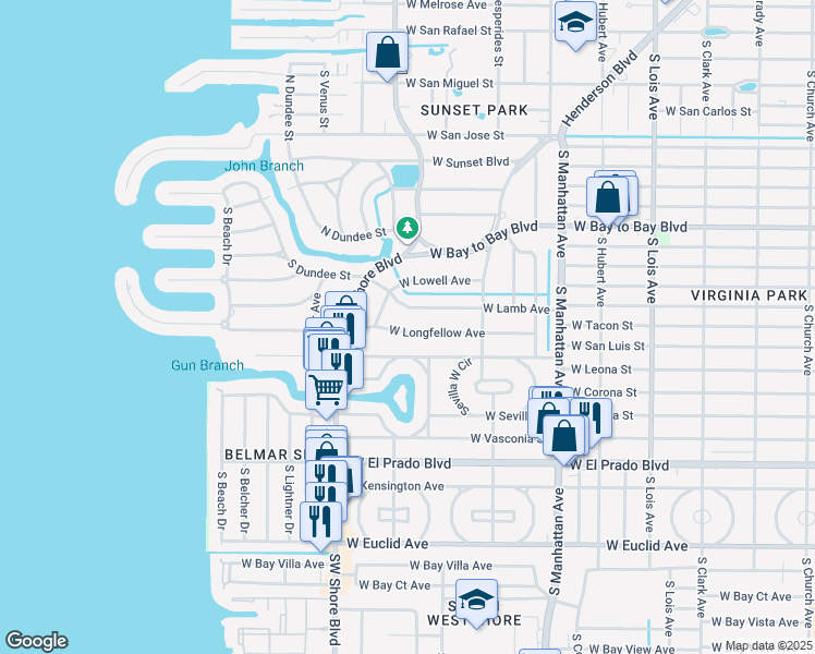 map of restaurants, bars, coffee shops, grocery stores, and more near 4629 West Longfellow Avenue in Tampa